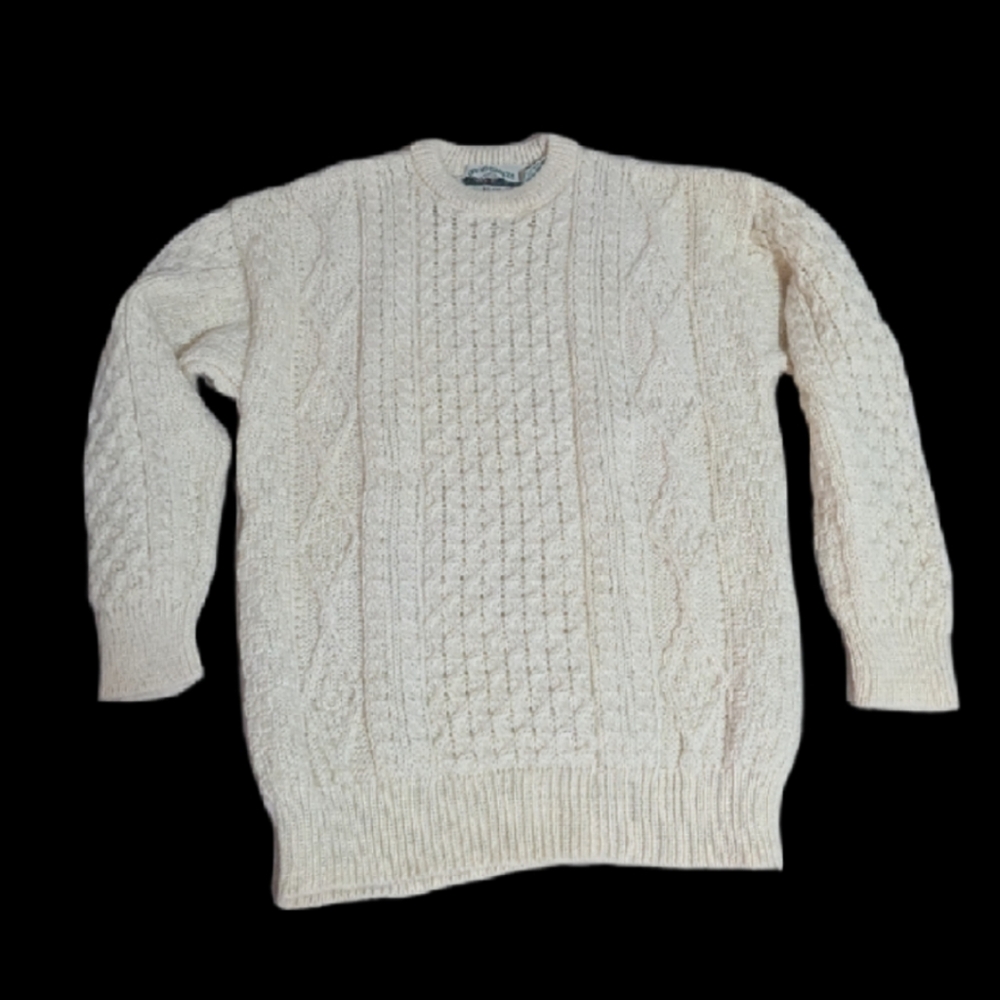 Traditional Irish Aran  Crafts Ireland Fisherman Cream Wool Sweater Medium-3
